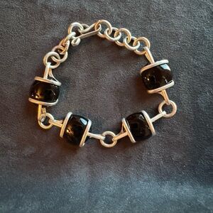 Stylish Black Stone and Silver Bracelet